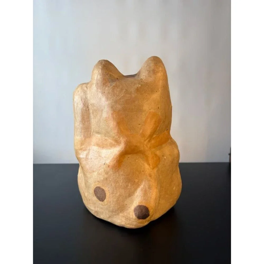 Japanese Maneki Neko Papier Mache Beckoning Cat Hariko Folk Toy 9.5 in